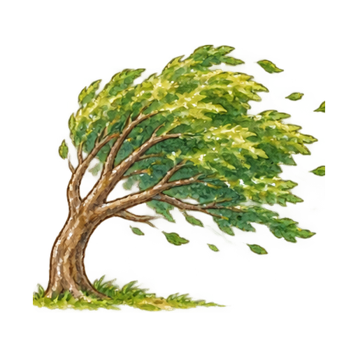 風に揺れる木のイラスト
