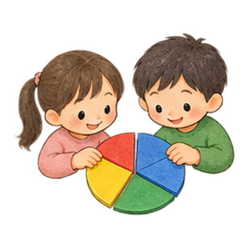 分数の円盤を重ねるのイラスト
