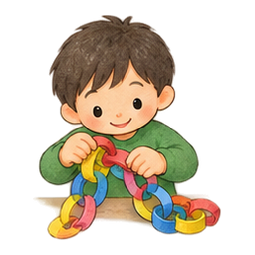 紙テープで輪をつなぐのイラスト