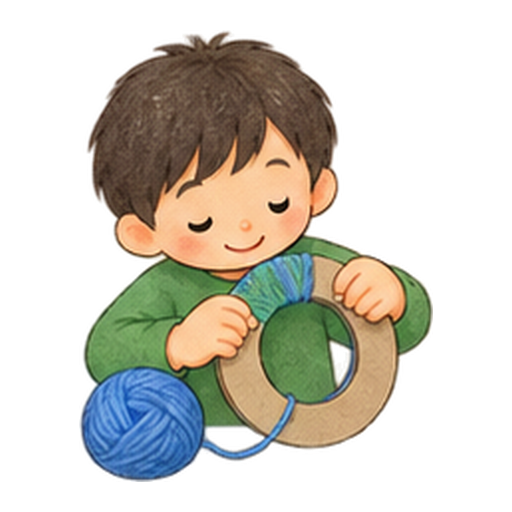 毛糸のポンポンづくりのイラスト