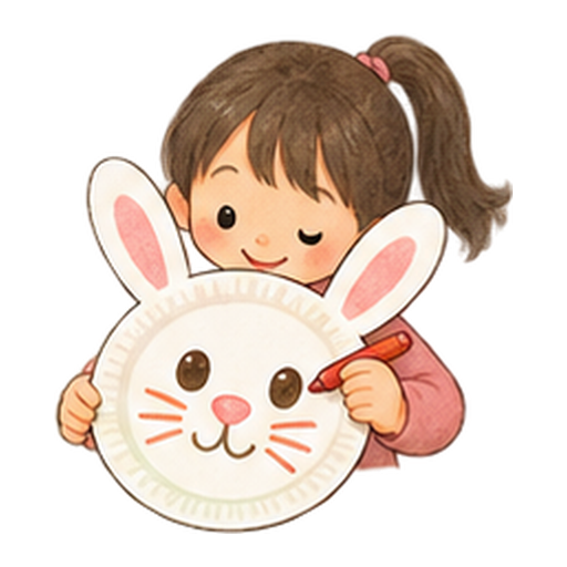 紙皿でお面を作るのイラスト
