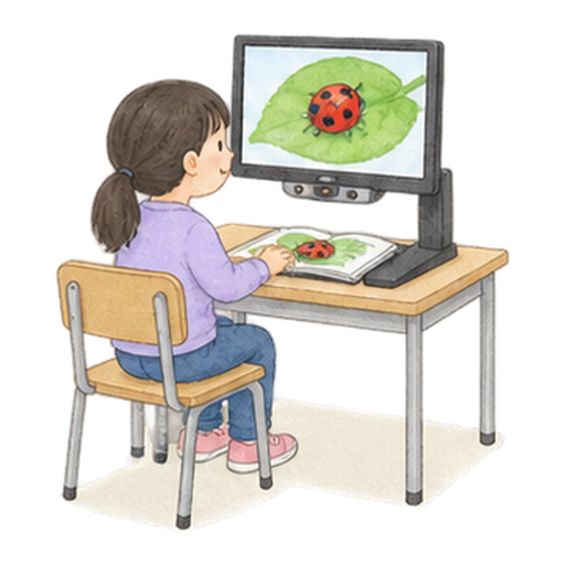 拡大読書器で本を見るのイラスト