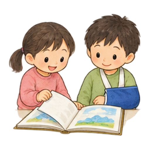 ページめくりを手伝うのイラスト