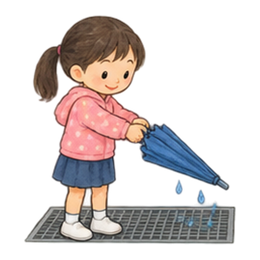 傘の水滴を払って入るのイラスト