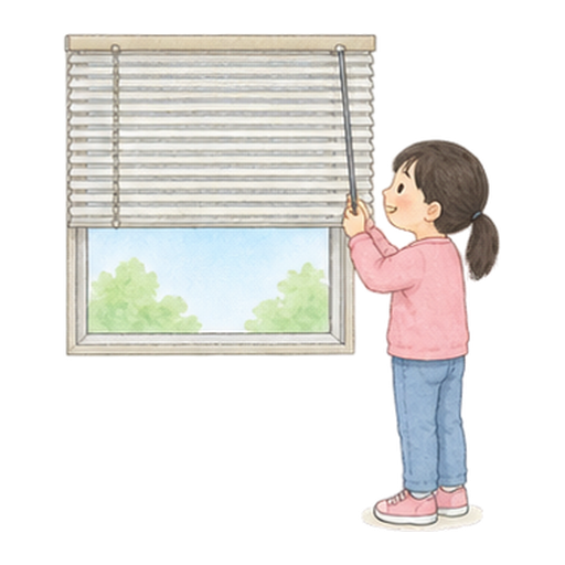 窓のブラインドを整えるのイラスト