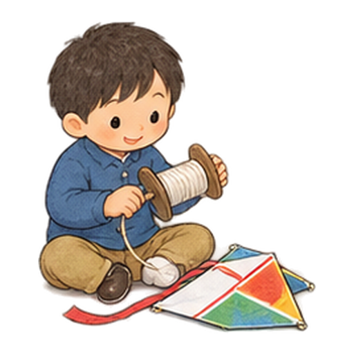 新春の凧の糸巻きのイラスト