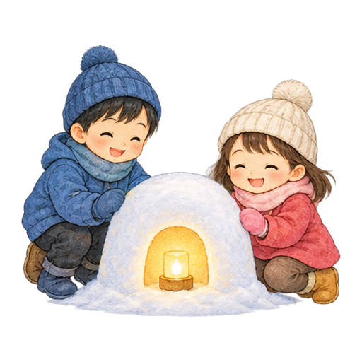 雪の灯籠づくりのイラスト