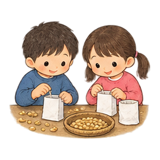 豆を小袋に分けるのイラスト