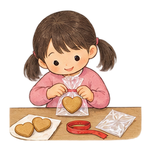 ハートの包みを作るのイラスト