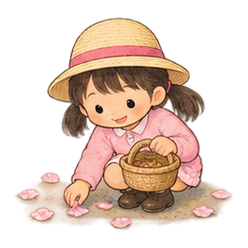 桜の花びらを集めるのイラスト