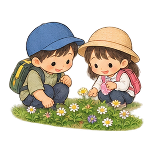 春の野草を見つけるのイラスト