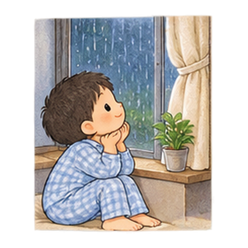 雨の音を聴くのイラスト