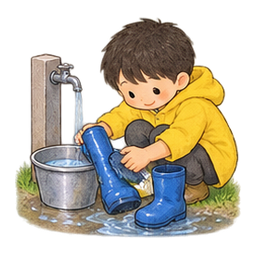 長靴の水洗いのイラスト