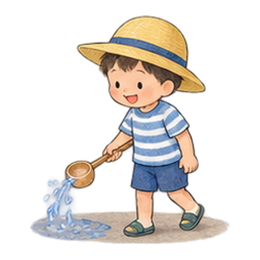 打ち水をする子どものイラスト