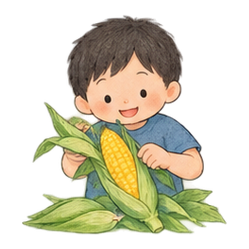 とうもろこしの皮むきのイラスト