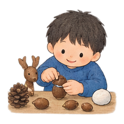 秋の木の実で動物づくりのイラスト