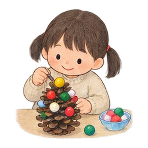 松ぼっくりツリーづくりのイラスト