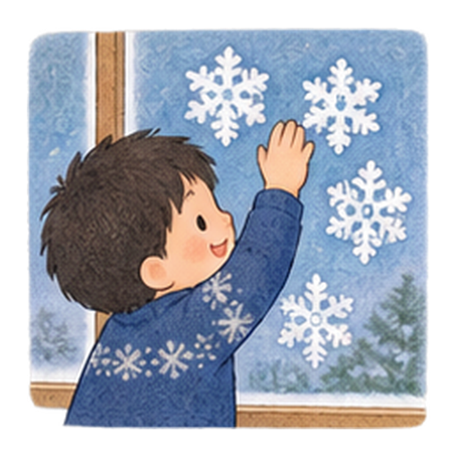 雪待ちの窓飾りのイラスト