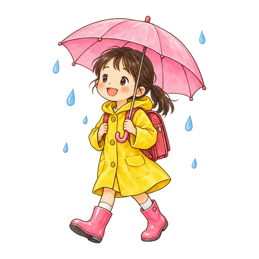 雨の日の登校のイラスト