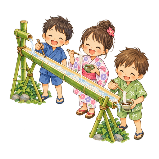 流しそうめんのイラスト