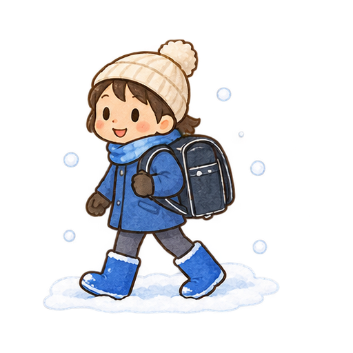 雪の日の登校のイラスト
