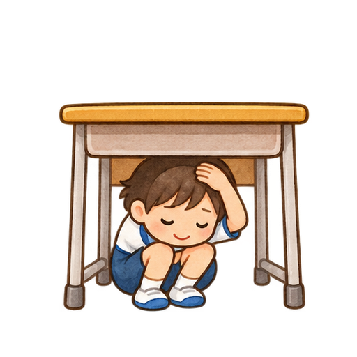 地震のとき机の下のイラスト