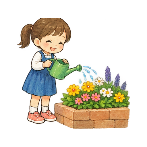 花壇の水やりのイラスト