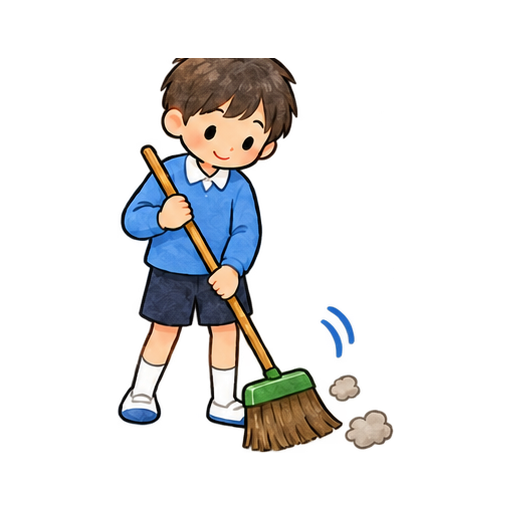 教室の掃き掃除のイラスト