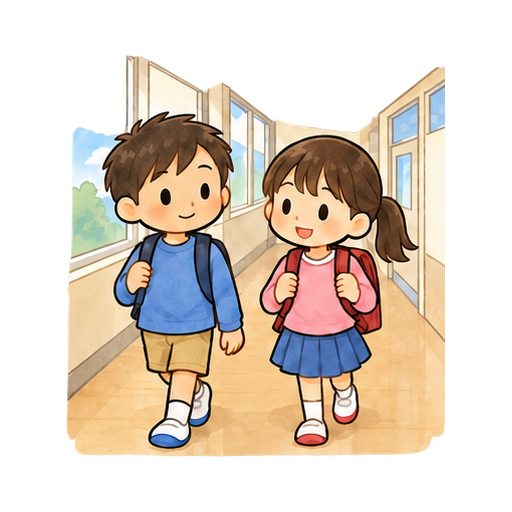 廊下を静かに歩くのイラスト