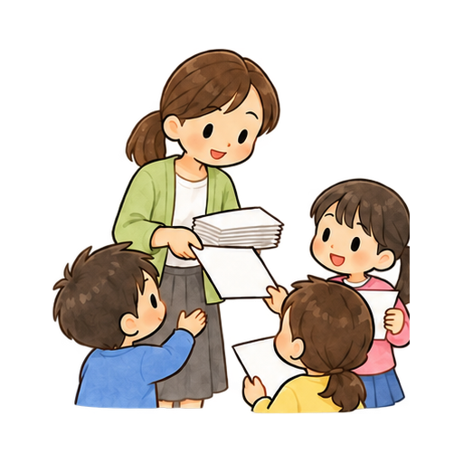 おたよりを配る先生のイラスト