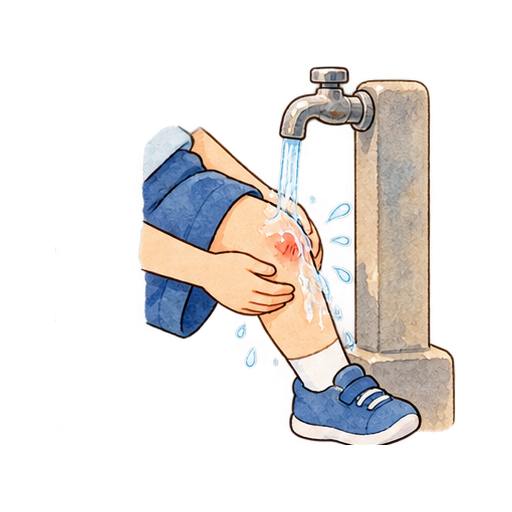 すり傷を水で洗うのイラスト