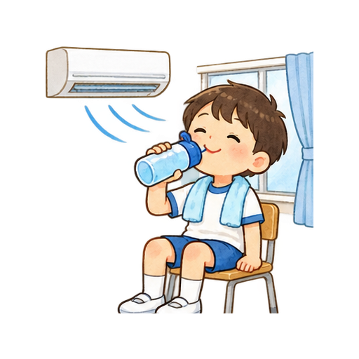 涼しい室内で休憩のイラスト