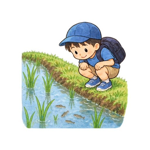 田んぼの生き物観察のイラスト