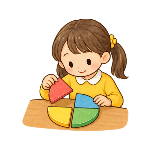 分数を学ぶ子どものイラスト