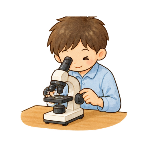 顕微鏡をのぞく子どものイラスト