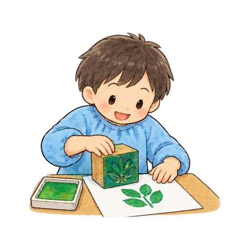 版画を刷る子どものイラスト