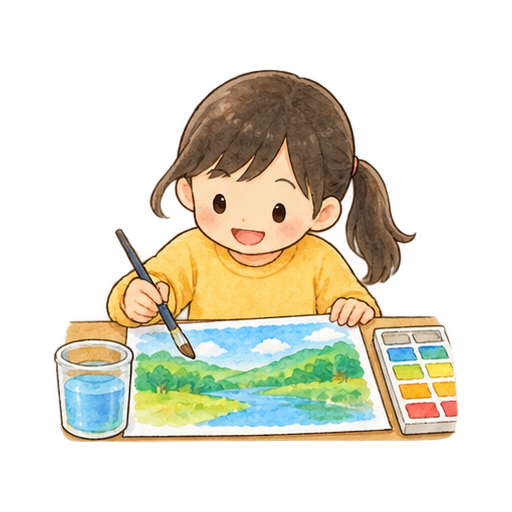 水彩画を描く子どものイラスト