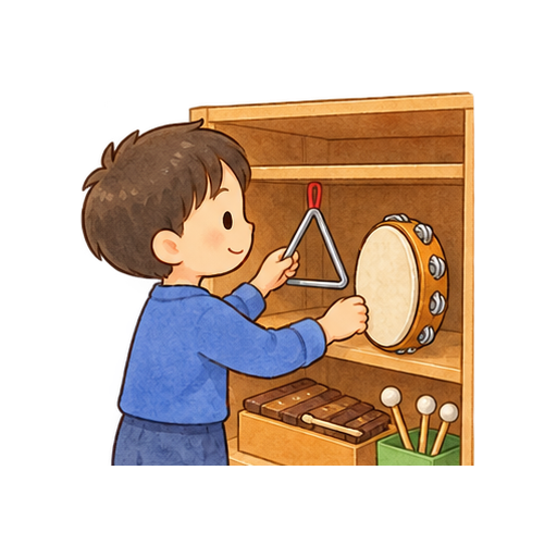 楽器を片付ける子どものイラスト
