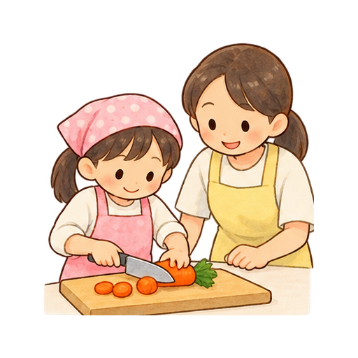 調理実習で野菜を切るのイラスト