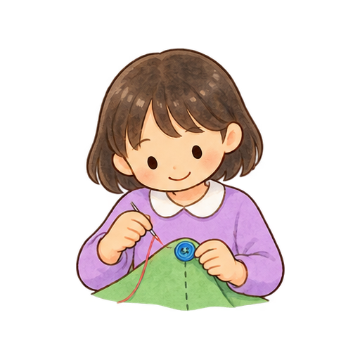 ボタンを縫う子どものイラスト