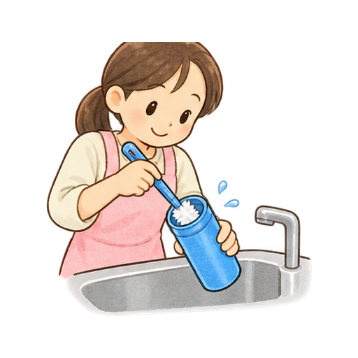水筒を洗うのイラスト