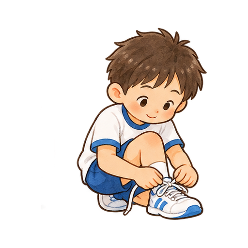 体育前に靴ひもを結ぶのイラスト