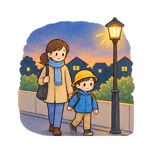 夕方の安全な帰り道のイラスト