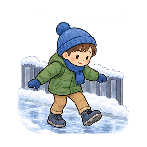 凍った道を慎重に歩くのイラスト