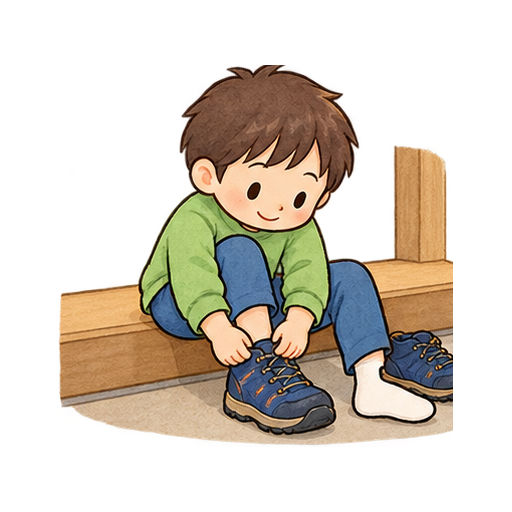 避難用の靴をはくのイラスト