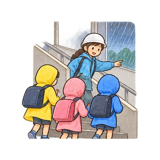 大雨の避難のイラスト
