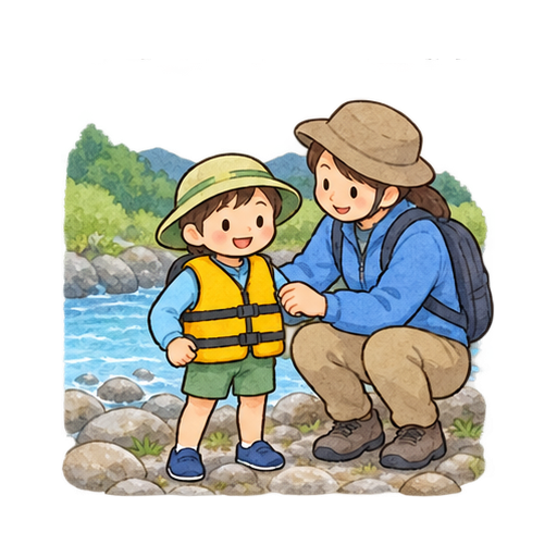 ライフジャケットを着る子どものイラスト