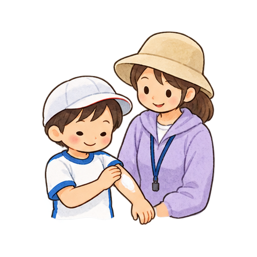 日焼け止めを塗る子どものイラスト