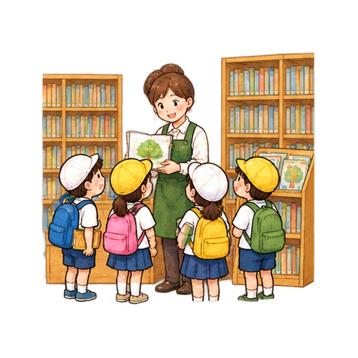 公共図書館見学のイラスト