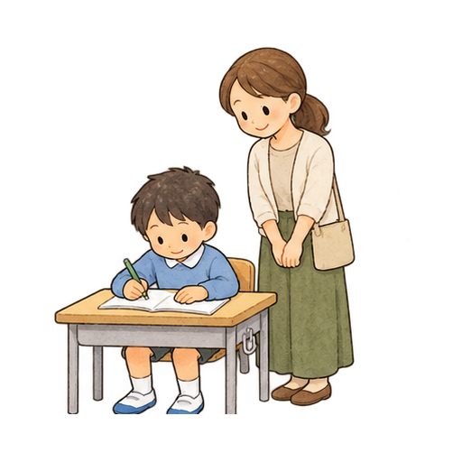 授業参観で見守る保護者のイラスト